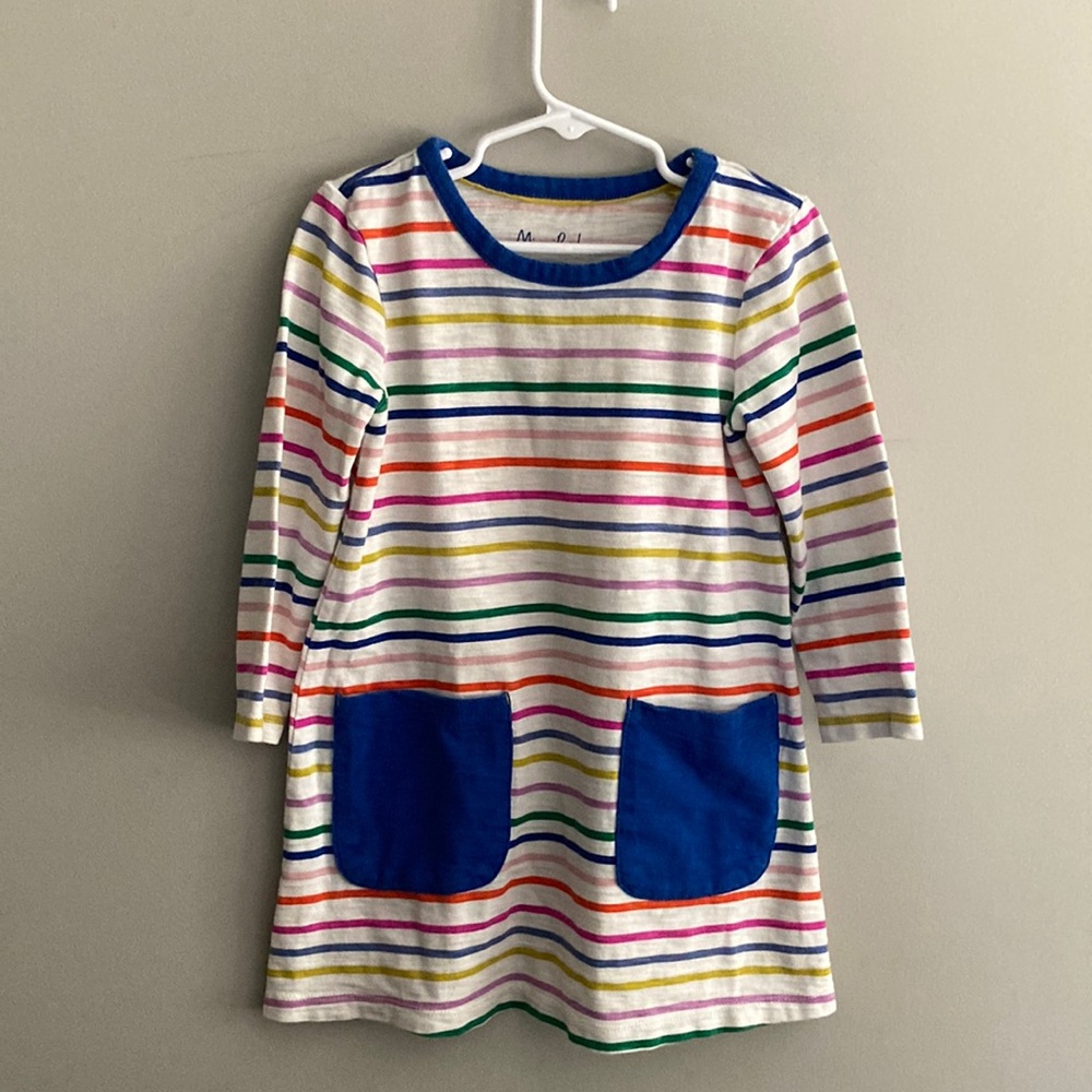 Mini Boden rainbow stripe shirt dress long sleeve NWOT never worn! Size 4-5Y